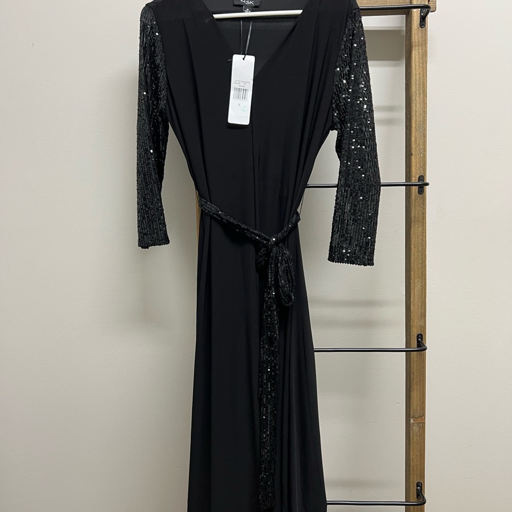 MSK Black Dress with Sequin Sleeves